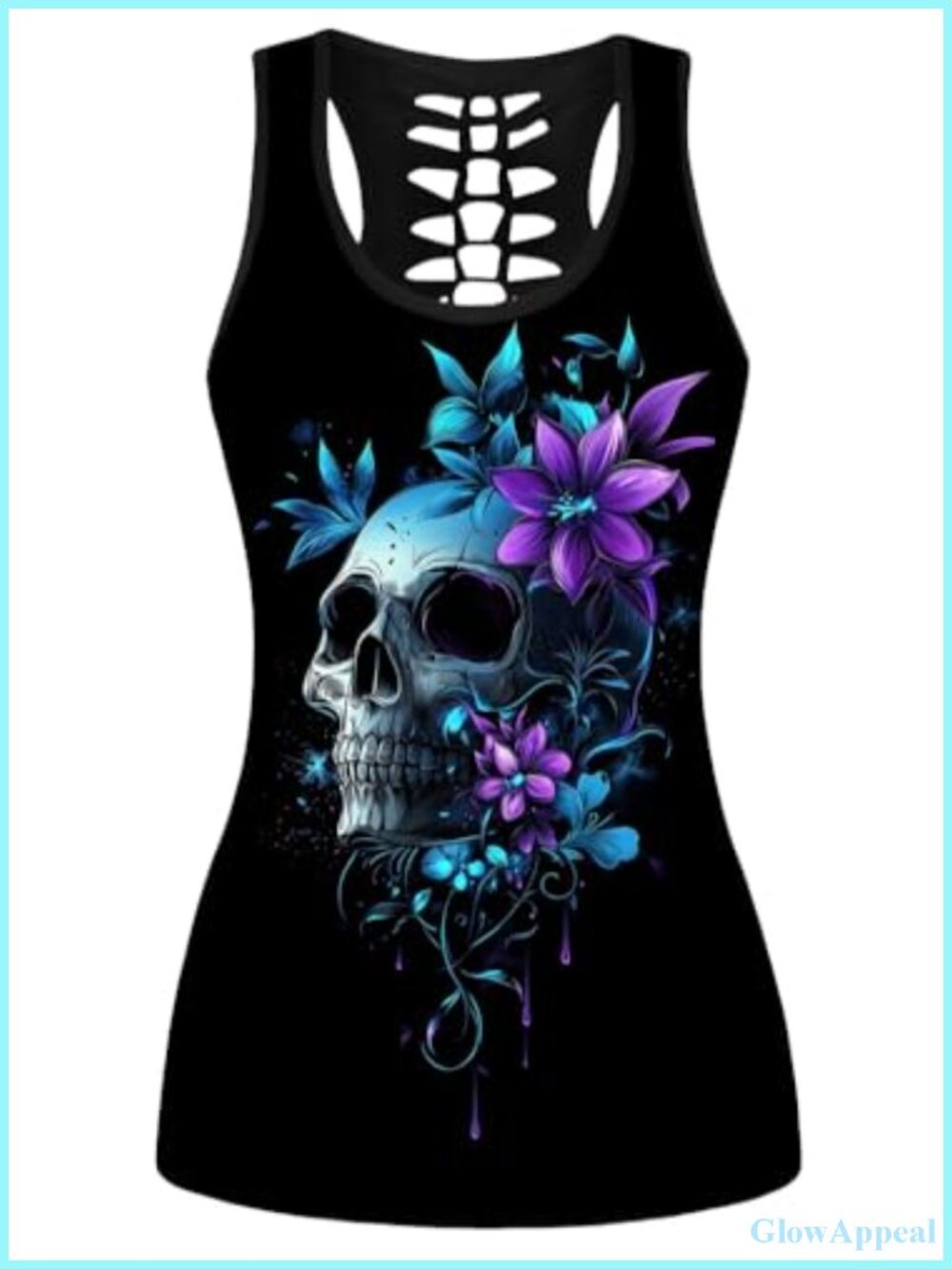 Plus Size Skull Print Hollow Out Racerback Tank Top